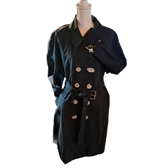 SALE!! NWT-Isaac Mizrahi Black with Pink Lining XL Weather Resistant Trench Coat - Picture 4 of 12